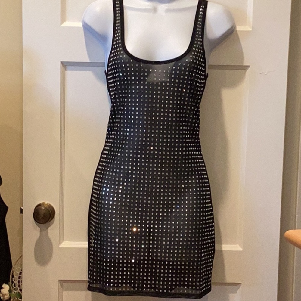 Edikted Black Studded Mesh Mini Dress
